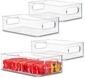 Plastic Food Storage 4 Pack Clear Container Bin with Handles for Organizing Kitchen, Pantry, Refrigerator, Freezer, Pantry, Cabinet, Closet, Bathroom. Stackable 10”x6”x3” by primebox