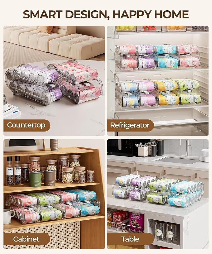 Drink Organizer for Fridge, Soda Can Organizer Dispenser for Refrigerator with Automatic Rolling,Organize Standard Size 11.15oz or 12oz Cans Drink,Save space for Fridge、Kitchen、countertop （2 pack） - Image 5