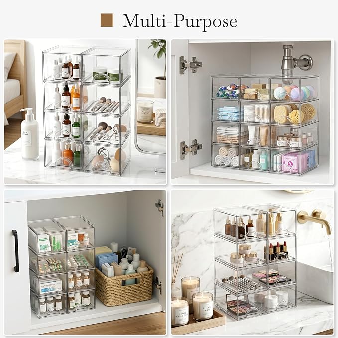 8 Pack Small Clear Stackable Acrylic Storage Boxes & Drawers | Storage Organizer, Clear Plastic Makeup Organizer, Ideal for Vanity, Cabinet, Desk Organization, Art Tool & Sketch - Image 9