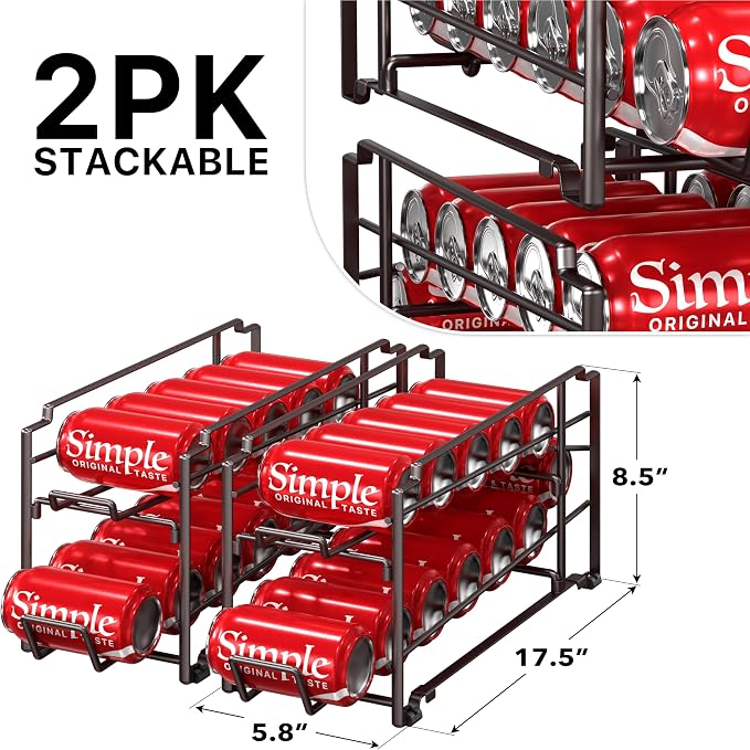 Simple Houseware 2-Pack Stackable Beverage Soda Can Dispenser Rack, Bronze | Metal Soda Can Soft Drink Organizer - Image 2