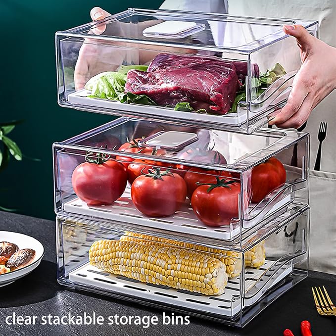 Diskary Fridge Organizer, Stackable Refrigerator Organizer Bins, Reusable Food Storage Containers, Fridge Drawer Organizer in Home Kitchen, Barbecue Shop, Restaurant, BPA-Free (2 Drawers, Large) - Image 9
