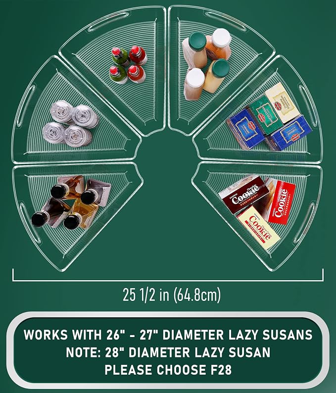 Lazy Susan Cabinet Organizer Bins for 26"/ 28"/ 32" Diameter | Corner Organizer, Plastic Cabinet Storage Bin, 1/8 Wedge - Food Safe, BPA Free, with Non-Slip Pads (for 32" Diameter, 6 Pack) - Image 2