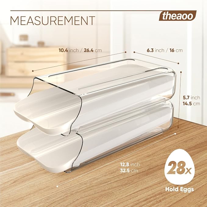 theaoo Egg Holder for Fridge, Automatic Rolling Egg Container, White, 2Pack | Quick Removable Inner Tray For Easy Egg Loading. Stackable Egg Dispenser For Refrigerator Storage And Organization - Image 3