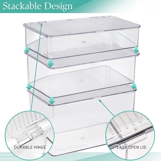 Sorbus 3 Pack Clear Plastic Storage Bins with Lids - Stackable Refrigerator Organizer - Pantry Organizer - Fridge Organization - Cabinet Organizers Containers Storage box for Kitchen (Sizes: L,M,S) - Image 5