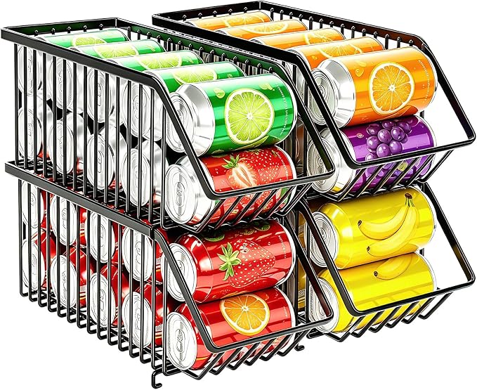 Soda Can Organizer of 4 Pack,Stackable Can Organizer For Pantry, Soda Storage, Soup Soda Can Dispenser, Can Storage Rack for Pet Food Cans by Boeetech