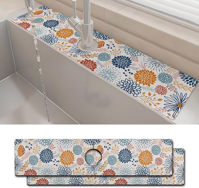 2PCS 24" X 5.5" Kitchen Sink Splash Guard Faucet Mat Mandala Super Absorbent Fast Drying Faucet Guard & Draining Mat Sink Splash Guard Behind Faucet for Kitchen, Bathroom by Unknown