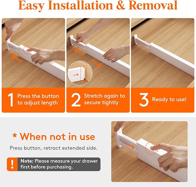 Lifewit 2.36" Upgrade Kitchen Drawer Dividers, Adjustable Drawer Organizer | 11"-17" Expandable White Drawer Separator for Clothes/Utensils, Dresser/Cabinet/Closet/Nursery Organization & Storage, 8 Pack - Image 4
