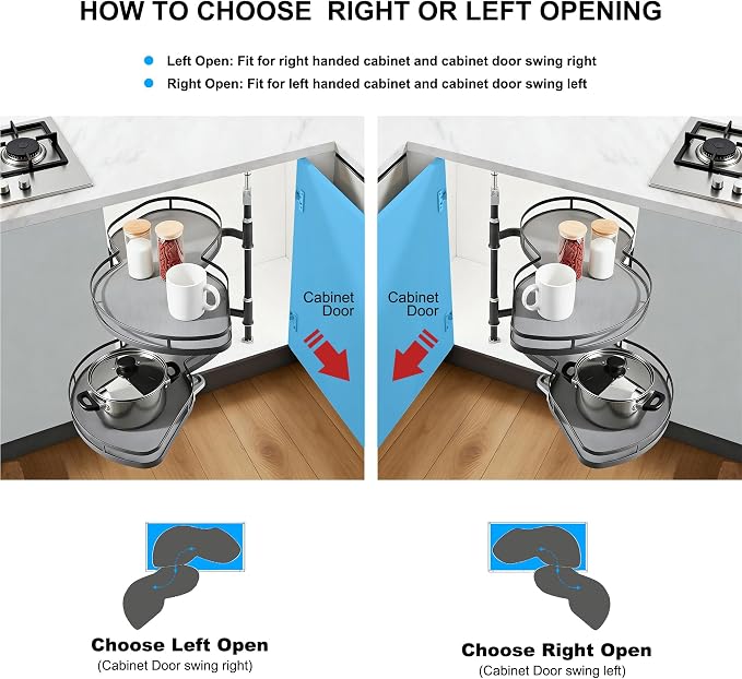 HANKEY Swing Right Blind Corner Cabinet Pull Out Organizer 2-Tier Slide Out Kitchen Organizers and Storage with Soft Close, Kitchen Cabinet Lazy Susan Organizer for Cabinet 36inch, Right Open - Image 7