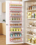 SNTD 8 Tiers Over the Door Organizer, 17" W x 6" D x 69" H, Pink | Pantry Door Organizers and Storage, Height Adjustable Spice Rack, Dense Mesh Baskets, Anti-Swing, Adjustable Door Fastener by SNTD