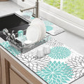 Findosom 2PCS 17" x 32" Dish Drying Mat & 24" x 5.5" Sink Splash Guard, Super Absorbent & Cuttable Dish Mat Drying Kitchen Mat with Teal Floral, Hide Stain Drying Mat for Kitchen Counter by Findosom