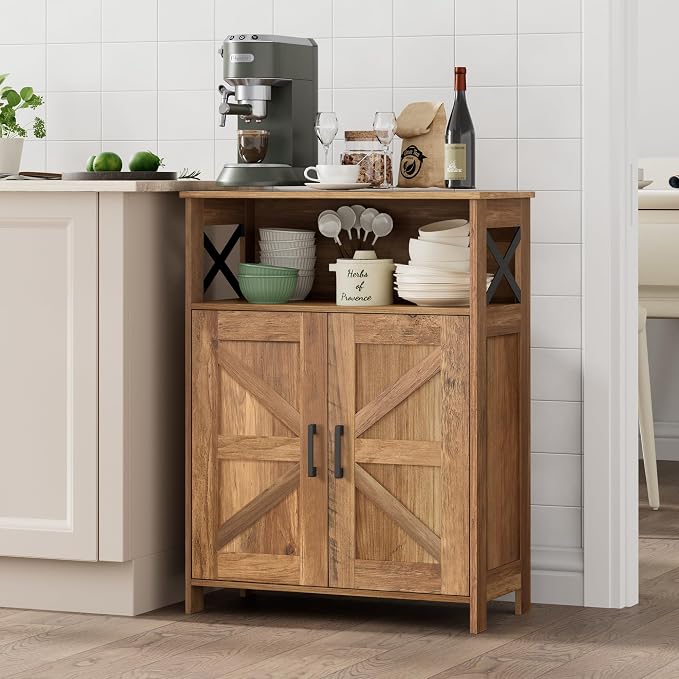 Homhedy Farmhouse Bathroom Storage Cabinet with Doors, Small Floor Cabinet | Toilet Paper Cabinet with Adjustable Shelf, Freestanding Storage Cabinet for Kitchen/Laundry/Living Room, 24"W, Rustic Walnut - Image 7