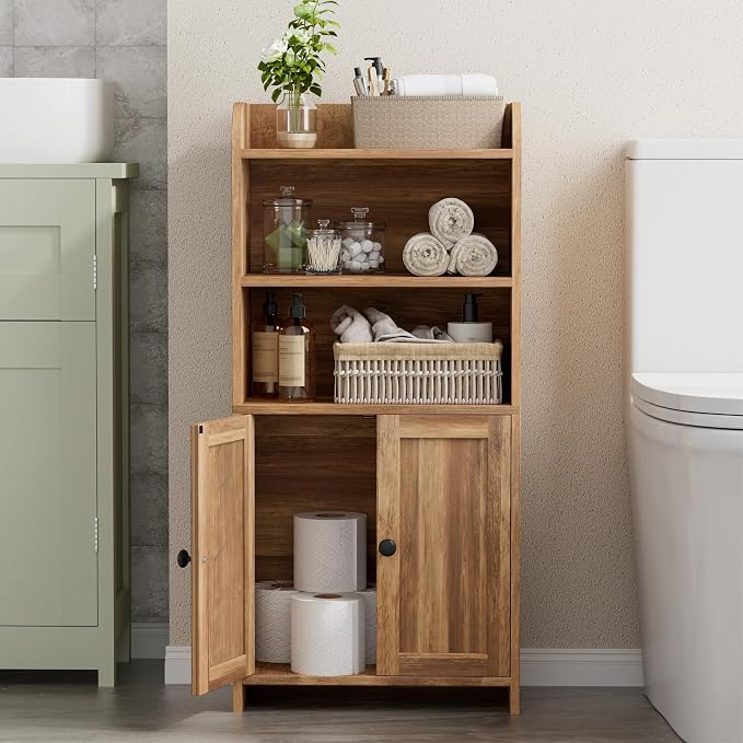 Homhedy Small Bathroom Storage Cabinet, Toilet Paper Storage Cabinet | Bathroom Floor Cabinet with Doors and Shelves, Bathroom Organizers for Small Spaces, 7.9"D x 14.6"W x 31"H, Rustic Walnut - Image 5