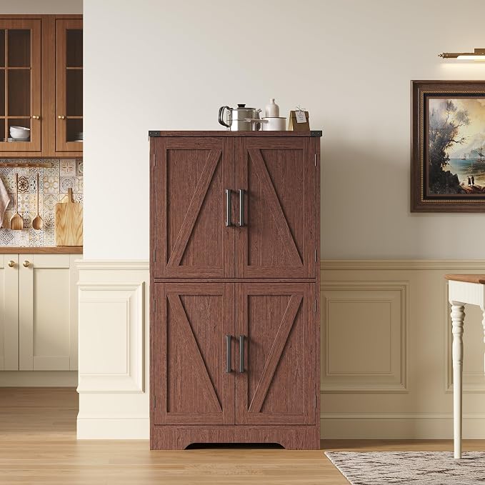 Treocho Farmhouse Bathroom Floor Cabinet with Adjustable Shelves | 13.78"D x 23.62"W x 43.46"H, Freestanding Kitchen Pantry Cabinet, Cupboard for Living Room, Dining Room, Walnut - Image 7