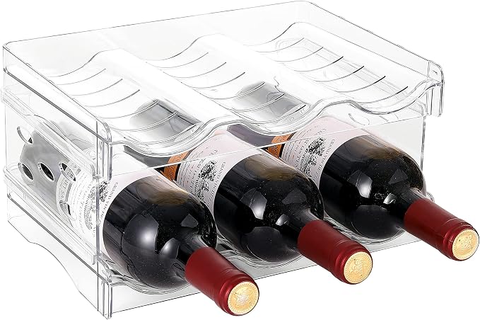 Plastic Stackable Bottle Storage Holder Rack,Free-Standing Water Bottle/Wine and Drink Organizer Shelf for Kitchen Cabinet,Fridge,Countertop,Pantry,Freezer,2 PackX3 Bottles,Clear by IEEK