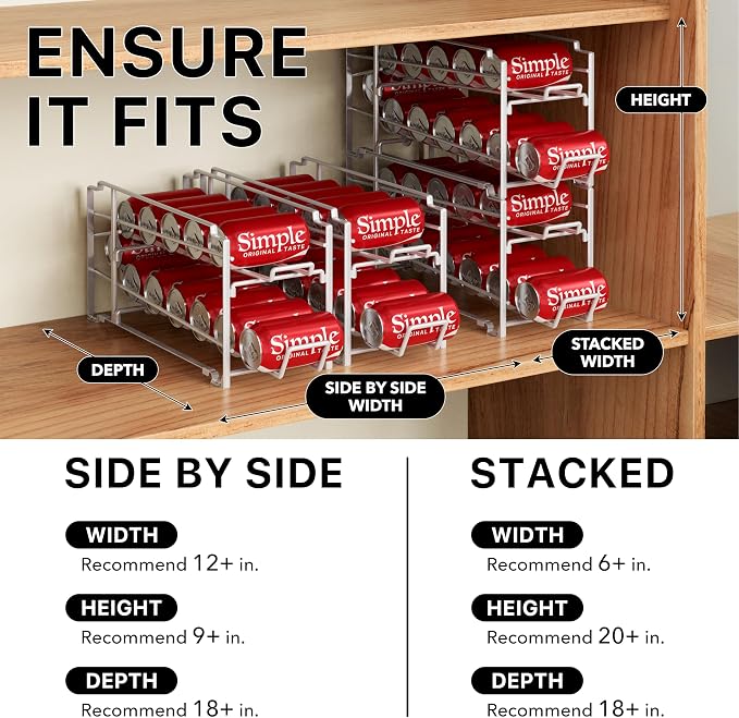 Simple Houseware 2-Pack Stackable Beverage Soda Can Dispenser Rack, White | Metal Soda Can Soft Drink Organizer - Image 3