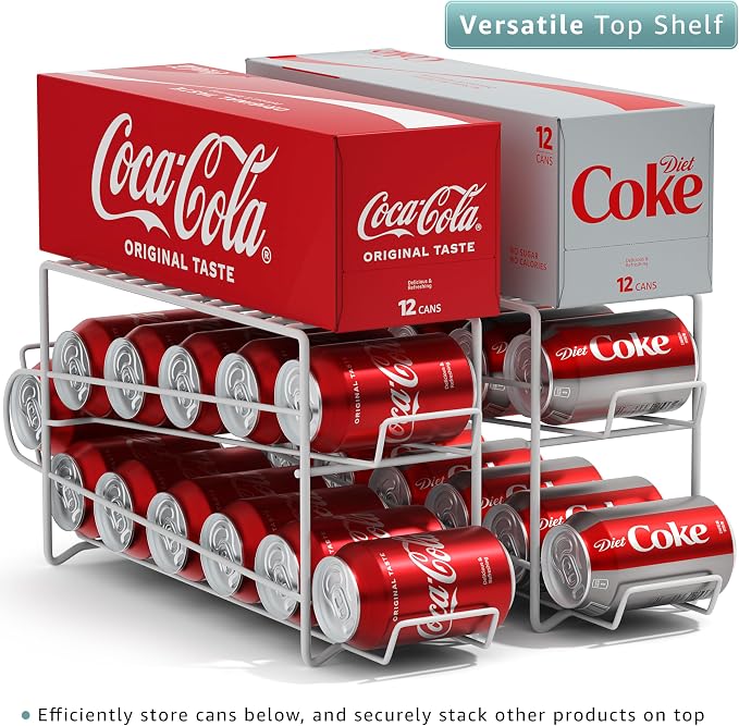 Sorbus Soda Can Rack Beverage Dispenser Dispenses 12 Standard Size 12oz Cans - Refrigerator Can Dispenser Rack (2 Pack, White) - Image 8