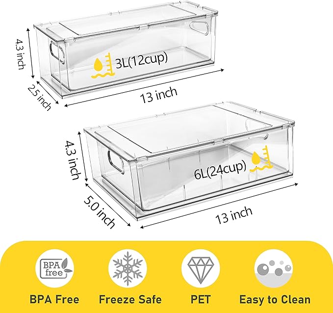2 Pack Refrigerator Organizer Bins Stackable Fridge Organizer Set with Pull-out Drawer Clear Vegetable Fruit Storage Containers for Kitchen Pantry Organization - Image 2