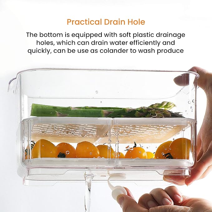 Produce Saver with Lids, 2 Piece Fruit Vegetable Storage Container with Vents Stackable Fridge Drawers Organizer Salad Lettuce Keeper For Refrigerator,Bpa-free Fresh Keeper,5.7L&2.8L - Image 3