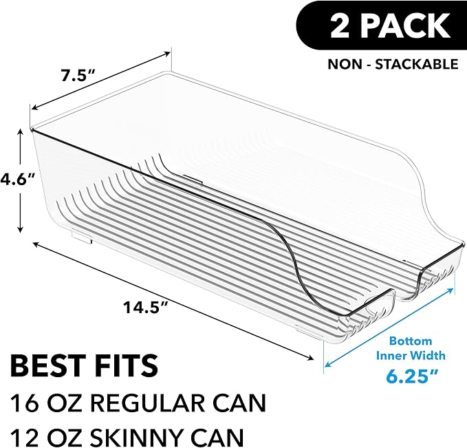 Simple Houseware Tall Skinny Can Organizer and Dispenser for Refrigerator or Pantry, Clear, Set of 2 - Image 3