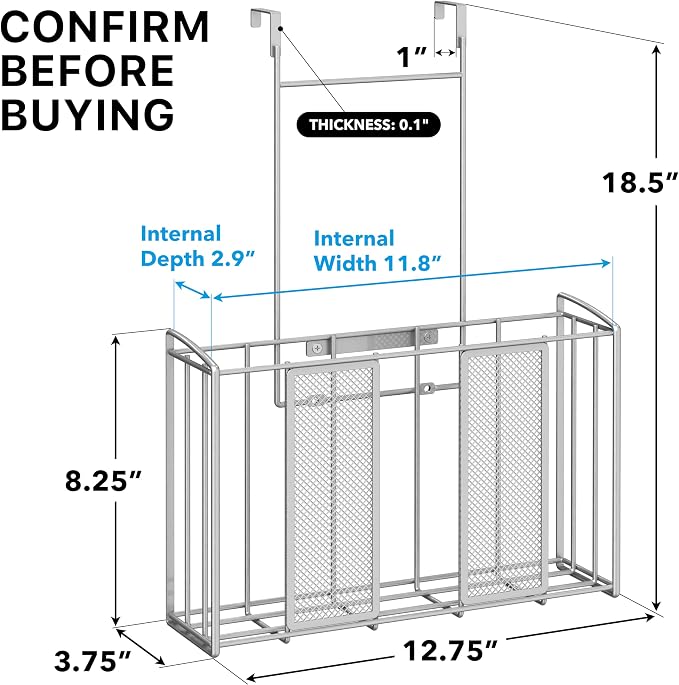 Simple Houseware Over Cabinet Door Mesh Organizer, Silver | 12.5" W x 3.75" D x 18" H - Image 2