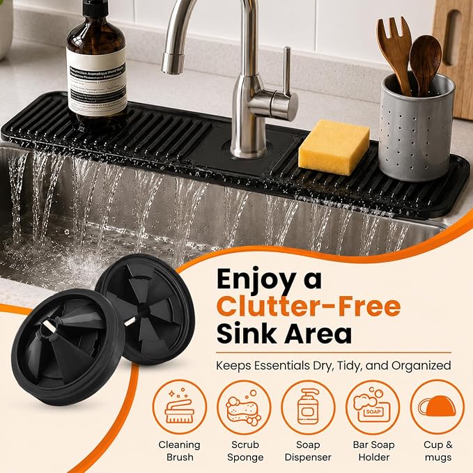 24 Inch Silicone Faucet Mat for Kitchen Sink Splash Guard, W/Sink Baffle | BPA-free silicone, Heat-resistant, non-slip, and built to withstand daily kitchen use, dishwasher safe and simple to rinse - Image 6