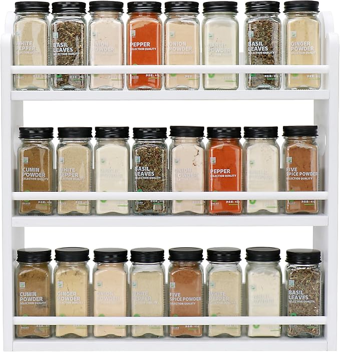 3-Tier Bamboo Spice Rack, Wall Mount & Countertop Spice Organizer | Seasoning Jars Rack Shelf Spice Organizer for Kitchen, Spice Storage Holder with handles, Front and Rear Protective Design by Thalomely