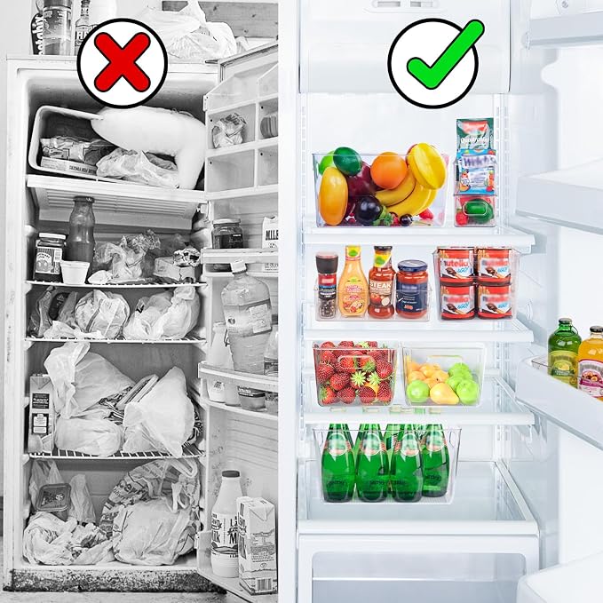 Set of 8 Pantry Organizers and Storage, Clear Plastic Bins(6L+2S) | BPA-free PETG storage containers with handles, ideal for kitchen, fridge, bathroom, cabinet, office, and garage organization - Image 8