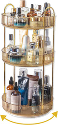 Asayuee 360 Rotating Makeup Organizer for Vanity,3 Tier Large Capacity Vanity Storage,Skincare Perfume Spinning Organizer,Bathroom Cosmetics Storage Makeup Stand Organizer (Gold-3 Tier) by Asayuee