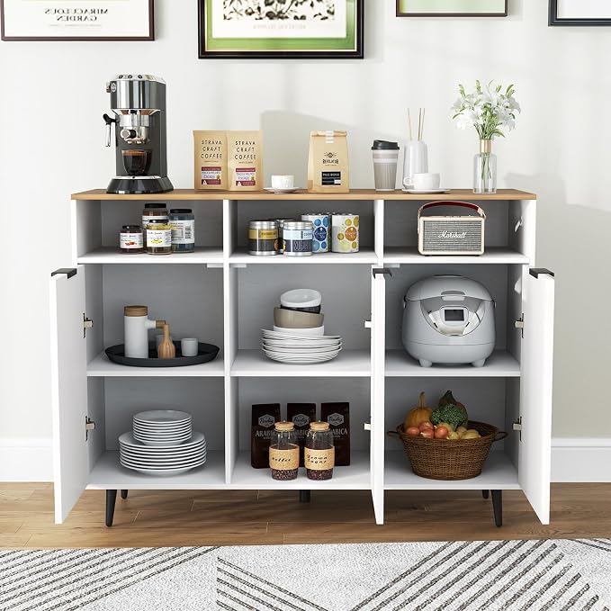 GIANTEX Sideboard Cabinet, 47" Kitchen Buffet Cabinet w/Storage Compartment | Credenza Buffet Table with Compartments, Countertop, 3 Doors for Living Room, Entryway, Coffee Bar - Image 2