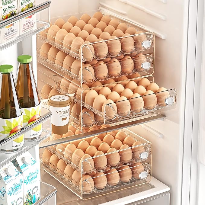 60 Egg Holder for Fridge, Egg Container for Refrigerator, Stackable Egg Storage Container, Egg Fresh Storage Box for Fridge, 2Layers Egg Tray, Clear Egg Organizer, BPA Free - Image 2