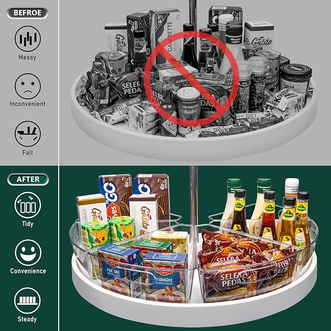 Lazy Susan Cabinet Organizer Bins for 26"/ 28"/ 32" Diameter | Corner Organizer, Plastic Cabinet Storage Bin, 1/8 Wedge - Food Safe, BPA Free, with Non-Slip Pads (for 32" Diameter, 6 Pack) - Image 3