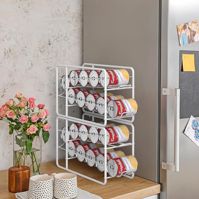 MOOACE 4 Pack Can Organizer for Pantry, Stackable Soda Can Dispenser Rack | Kitchen Canned Food Storage, Beverage Soup Cans Holder Drink Organizer for Cabinet Fridge, White - Image 2