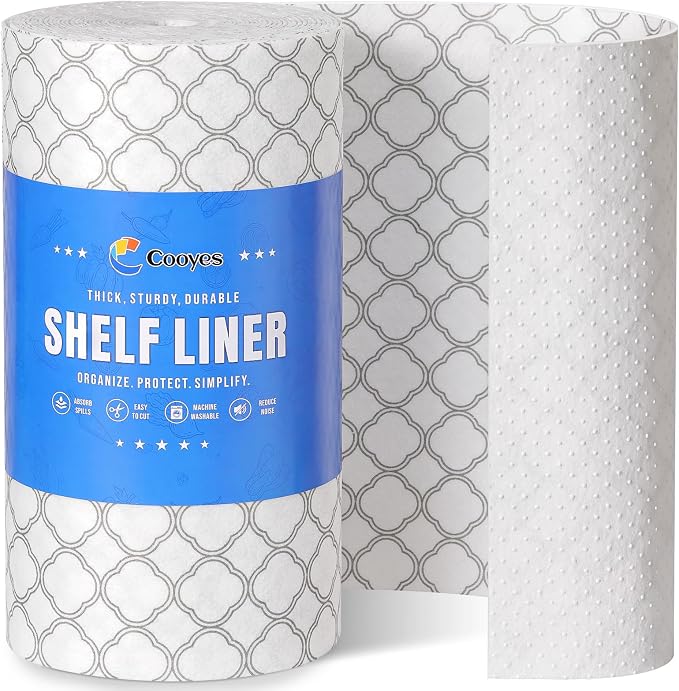 Cooyes Non Slip Refrigerator Liners, 2 in 1 Absorbent Fridge Liners and Fresh Mats Machine Washable, Refrigerator Shelf Paper for Glass Shelves Kitchen Cabinet Drawer, 17.7" x 360" by Cooyes