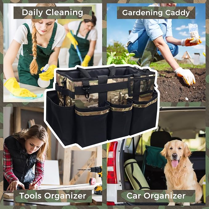 SCAVATA Wearable Cleaning Caddy Organizer with Handle & Shoulder Straps for Housekeepers, Under Sink & Car Cleaning Tool Organizer Bag with 4 Foldable Dividers (Camouflage) - Image 7