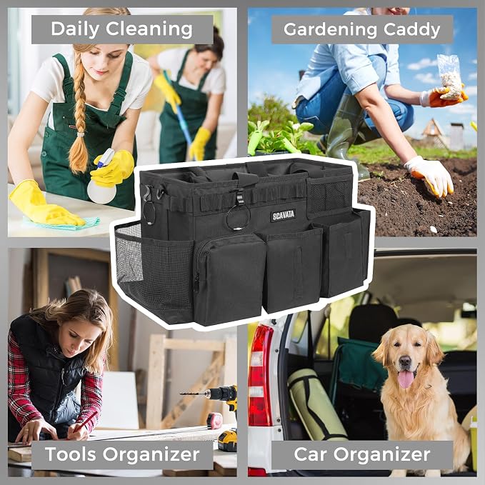 SCAVATA Wearable Cleaning Caddy Bag, Supplies Organizer with Handle & Shoulder Straps for Housekeepers, Under Sink & Car Cleaning Tool Organizer with 4 Foldable Dividers (Black) - Image 2