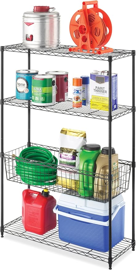 Whitmor 4-Wire Shelving Unit, Metal Storage Shelves with Basket, Easy Assembly Home Organizer for Pantry, Kitchen, Garage, Plant - Image 3