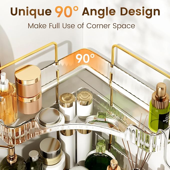 Corner Bathroom Counter Organizer 2 Tier Bathroom Organizers | Storage Countertop with Hooks Skin Care Exquisite Vanity Organizer Countertop Bathroom Storage Dresser, Kitchen-Clear - Image 4
