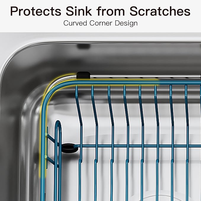 JASIWAY Blue Dish Drying Rack in Sink with Utensil Holder, RV, Apartment | Over Sink Expandable Stainless Steel Dish Drainers for Compact Kitchen, Space Saving, Fast Drain, Rustproof, For 1-2 people - Image 8