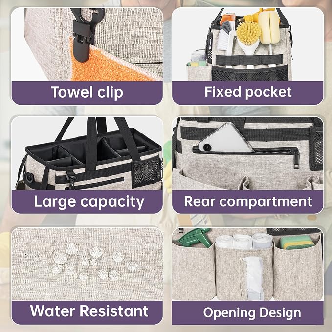 IBVIVIC Wearable Cleaning Caddy Bag for Cleaning Supplies, White | Cleaning Organizer Tote Bag with Handle & Shoulder Straps Kitchen Cleaning Supplies Storage Bag for Cleaners & Housekeepers - Image 4