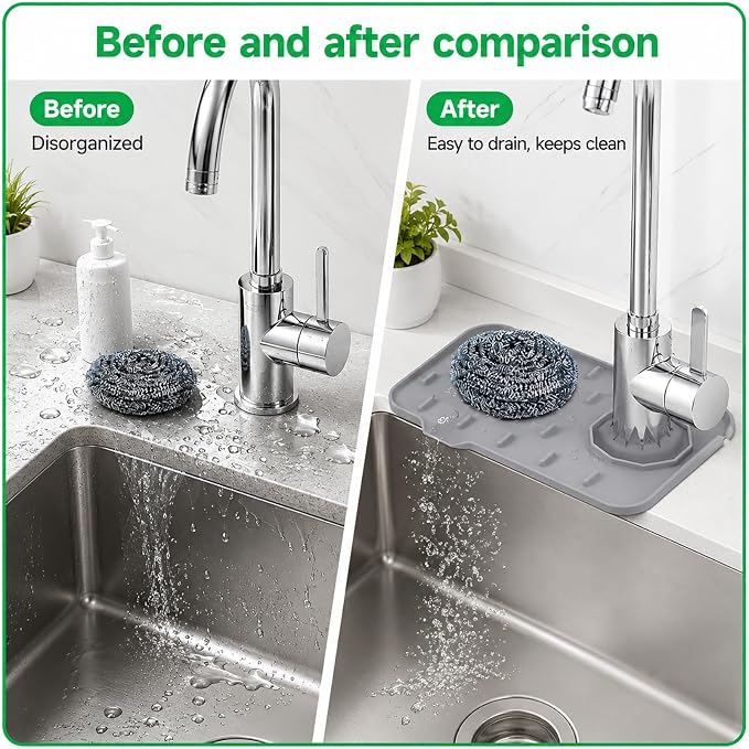 Faucet Draining Mat, Silicone Faucet Mat for Kitchen Sink | 8.3 X 5.7 Inch Silicone Splash Guard Behind Faucet Faucet Handle Drip Catcher for Bathroom Kitchen Countertop Gadgets - Image 4