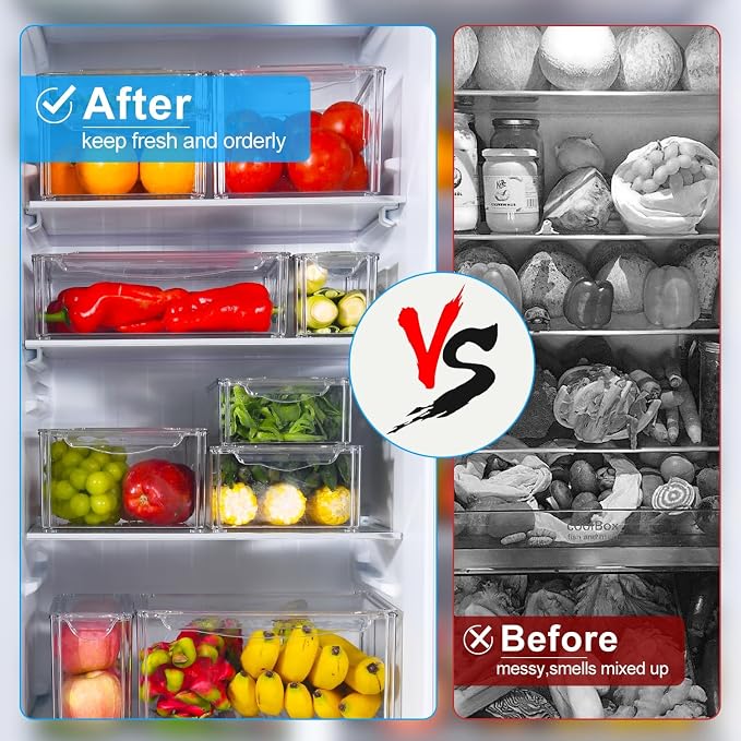 KUMD 10 Pack Food Storage Organizer Bins, Clear Stackable Containers | Organizer bins with lids for food packets, snacks, spice pouches, tea & dry goods. Fits pantry, kitchen cabinet & countertop - Image 4