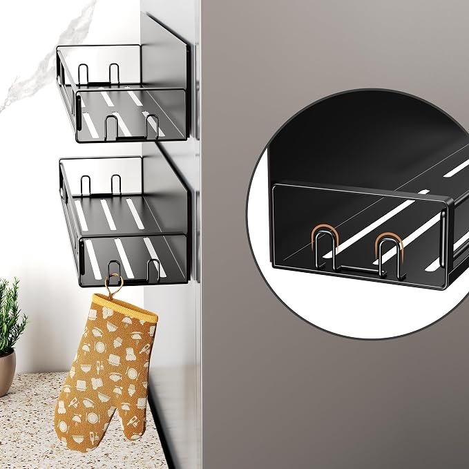 Mystozer 16.9 Inch Wide Large Capacity Magnetic Spice Rack for Refrigerator,2 Pack Metal Fridge Shelf Kitchen Organizers and Storage Fridge Organizer Spicy Shelf Spice Rack（Black） - Image 6