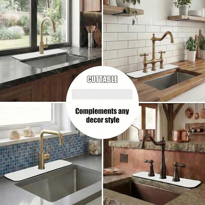 Customizable Kitchen Sink Faucet Mat: 24" Lx4 W Absorbent Splash Guard | Non-slip Fabric Rubber Mat, Cut to Fit Oval Rectangle Square Faucet & 2,3,4 Holes Irregular Sink with Soap Dispenser Air Gap - Image 4