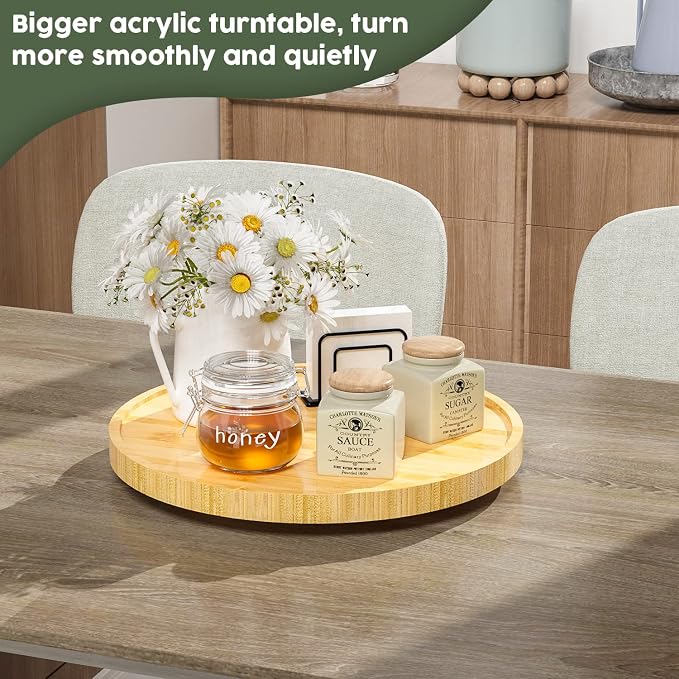 Lazy Susan for Table, 12 Inch Non-Skid Bamboo Turntable Organizer | Salt Pepper Spices and Olive Oil Next to Stove, Wooden Lazy Susan Organizer for Kitchen Countertop Organizer - Image 3