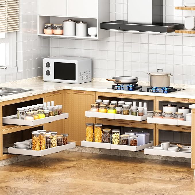2 Pack Pull Out Cabinet Organizer Expandable, 21" Deep | Pull Out Drawers for Cabinets with Adjustable width from 12.6" to 21" Sliding Drawers for Cabinets with Heightening Pad No Drill for Kitchen - Image 7