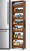 Beside Fridge Storage Slim Tall Cabinet - 7-Tier Tall Narrow Kitchen Pantry Pull Out Storage Cabinet Next To Fridge, Rolling Cart For Kitchen, Dorm, Bathroom, Laundry & Office (Walnut, 23.6 in) by Unknown