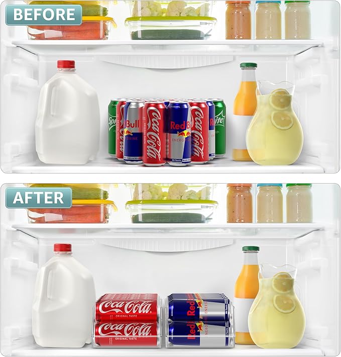 Sorbus Skinny Soda Can Organizer for Refrigerator - Slim Can Holder Drink Dispenser for Fridge - Soda Can Organizer for Fridge, Pantry, Kitchen Organization and Storage (Set of 4) - Image 5