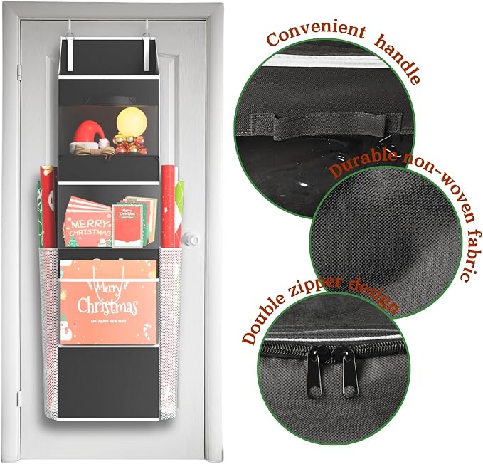 2-in-1 Wrapping Paper Organizer Storage, Over Door or Under Bed Organizer with Removable Drawer & 4 Clear Pockets Wrap Storage for Ribbons, Bows, Ornament and Other Tools - Image 7