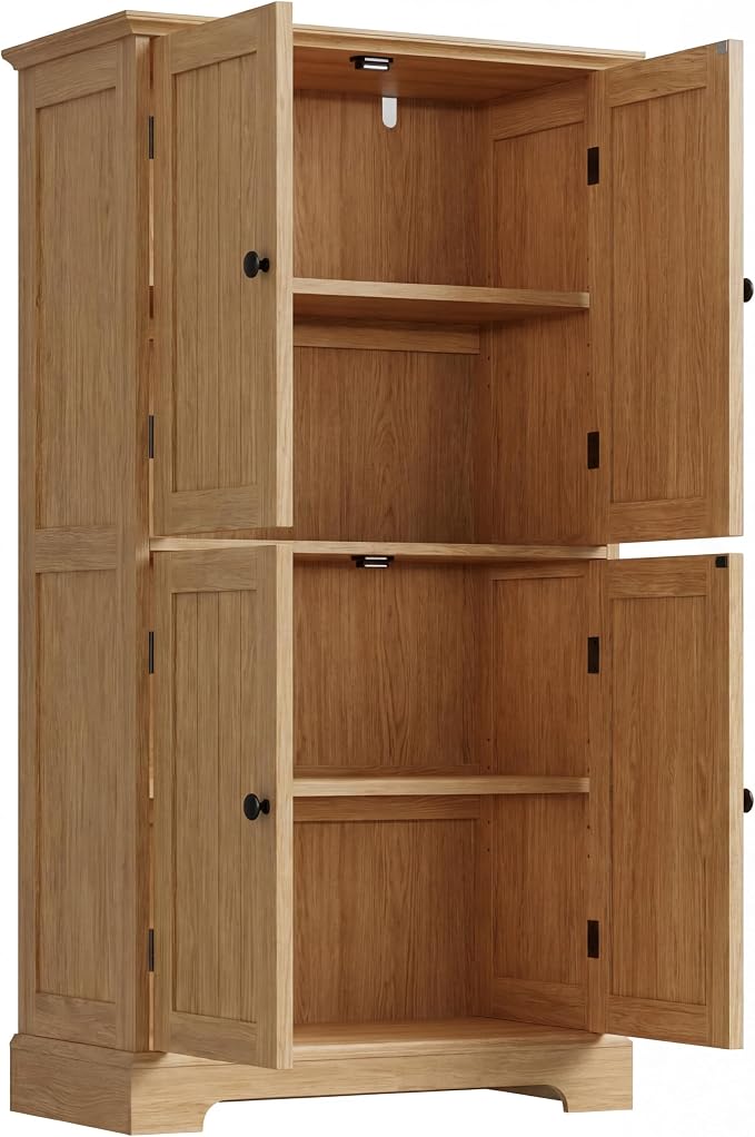 ChooChoo Bathroom Floor Cabinet with Adjustable Shelves | Bathroom Storage Cabinet, 4 Doors, Freestanding Cupboard for Living Room, Natural - Image 8