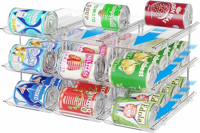 Can Organizer for Pantry Stackable 3 Tiers Can Storage Organizer Pantry Soda Can Organizer for Fridge 36 Cans Rack Automatic Rolling Canned Food Organizer for Refrigerator Kitchen Clear by BingoHive